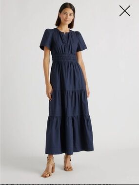 Quince 100% Organic Cotton Poplin Tiered Maxi Dress Size Medium